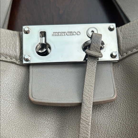 Jimmy Choo Farrah Taupe Leather Designer Tote Bag - Picture 3 of 13